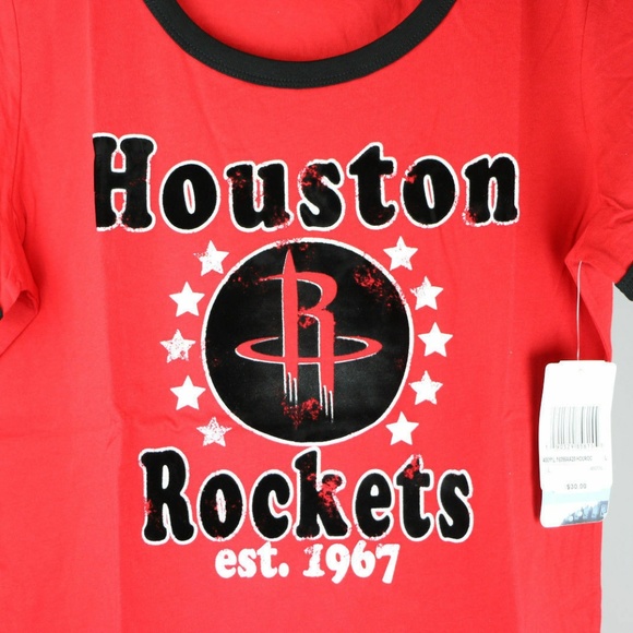 Tops - Houston Rockets Women's Baby Jersey Ringer T-Shirt Tops - Houston Rockets Women's Baby Jersey Ringer T-Shirt